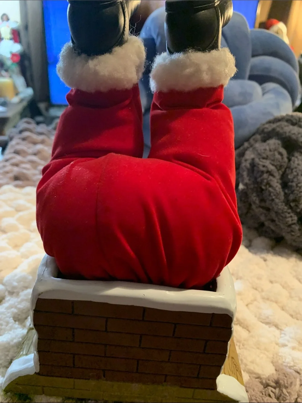 Festive Santa Legs Chimney Accent - Red & White Holiday Decor